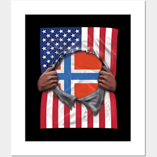 Norway Flag American Flag Ripped - Gift for Norwegian From Norway Posters and Art